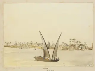 `Minieh  On the Nile', by George de Sausmarez, watercolor, 1855