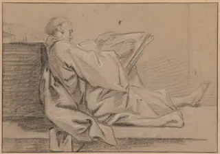A Man Drawing, by Jean-Baptiste Deshays, chalk, 1750