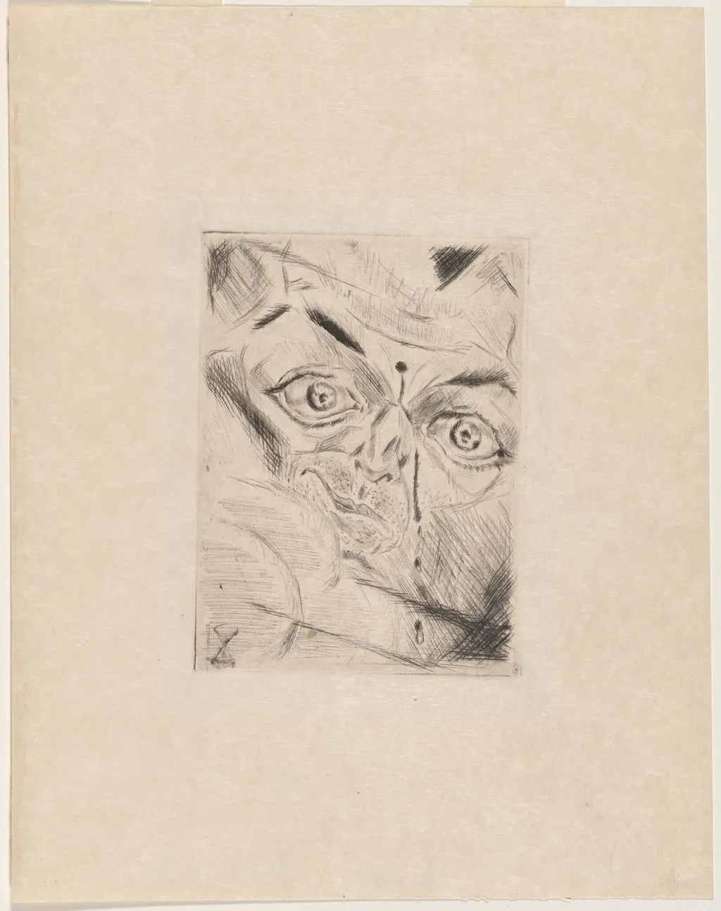 Peter with a Gunshot Wound in His Forehead, by Walter Gramatté, ink, 1918