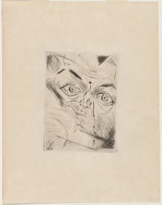 Peter with a Gunshot Wound in His Forehead, by Walter Gramatté, ink, 1918