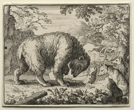 Reynard the Fox:  Reynard Promises Honey to the Bear, by Allart van Everdingen, 1662