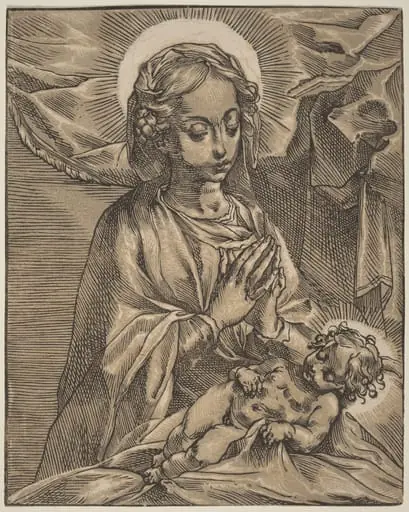 Madonna and Child, by Andrea Andreani, ink, 1592