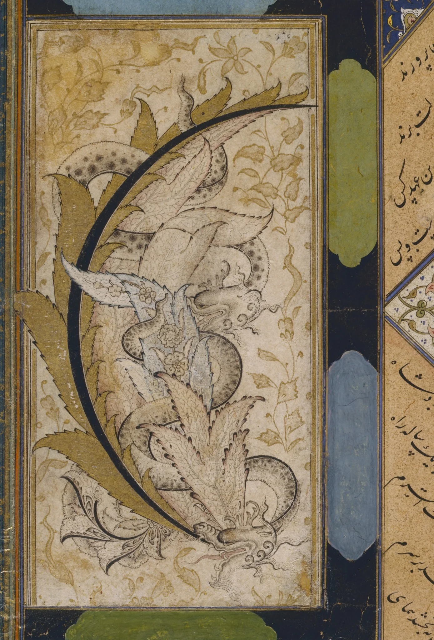 Two Dragons Entwined on a Spray of Stylized Foliage, detail