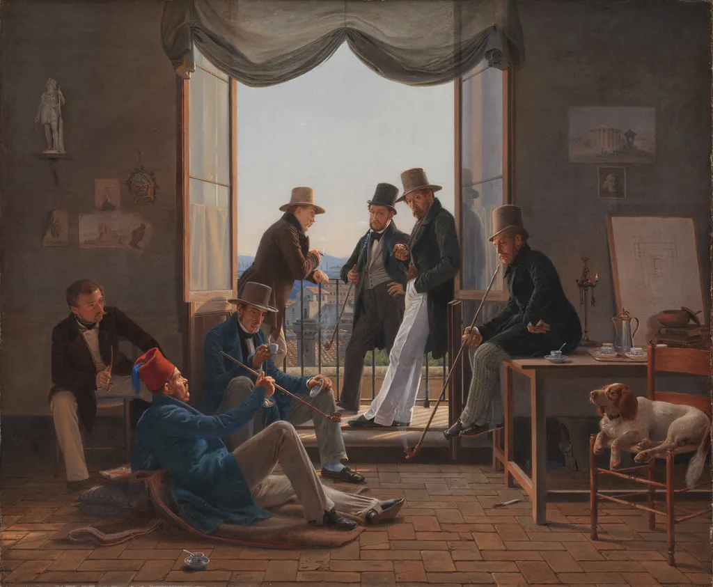A Group of Danish Artists in Rome, by Constantin Hansen, oil, 1837