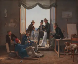 A Group of Danish Artists in Rome, by Constantin Hansen, oil, 1837