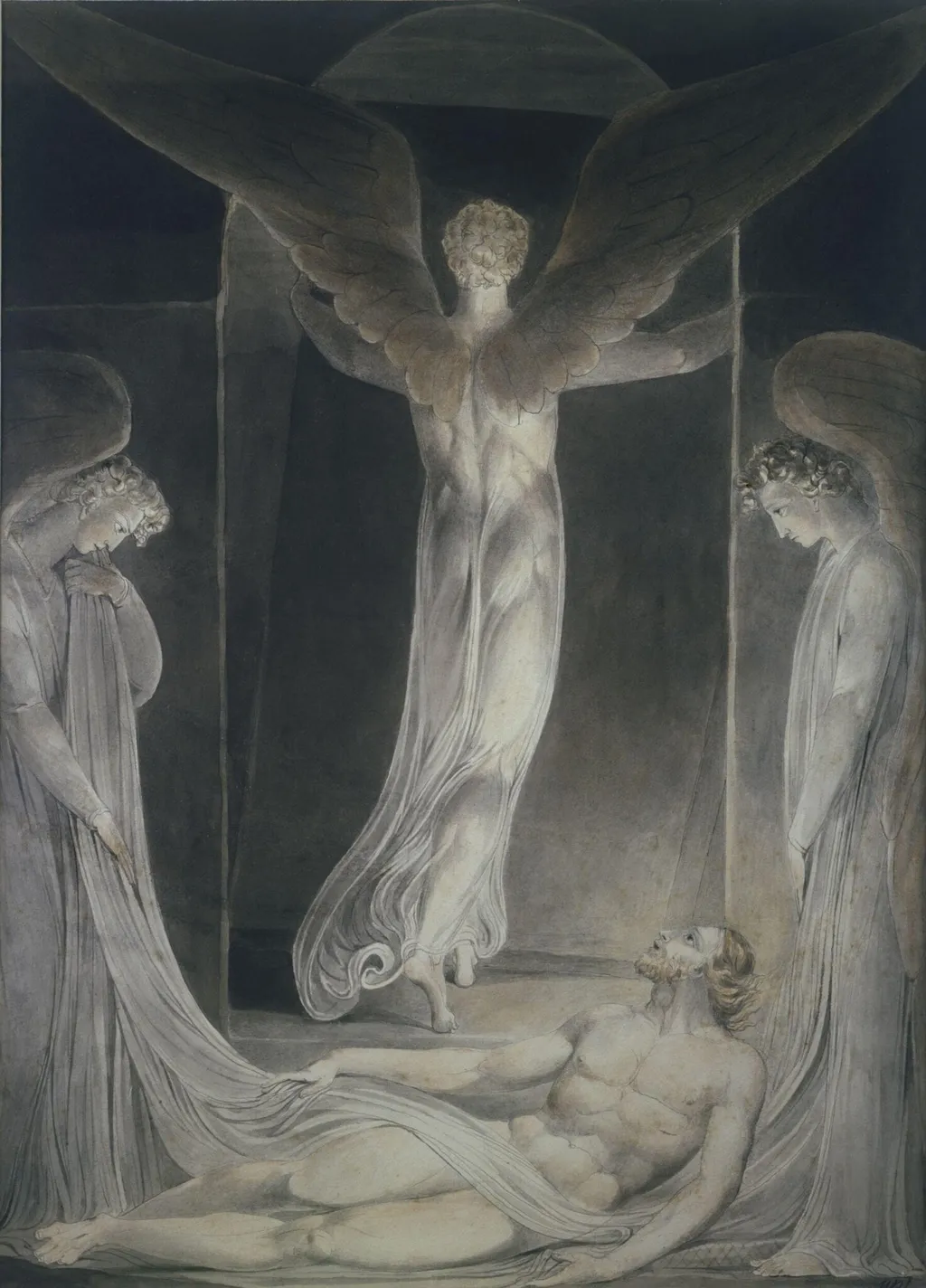 The Resurrection: The angel rolling away the stone from the sepulchre, by William Blake, watercolor, 1808