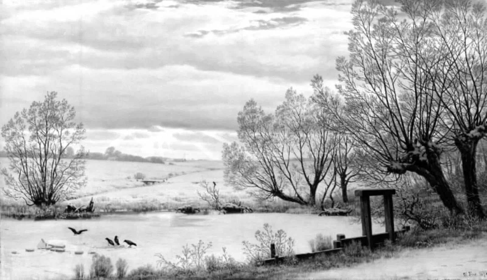 Ved en mølledam. Vinter, detail