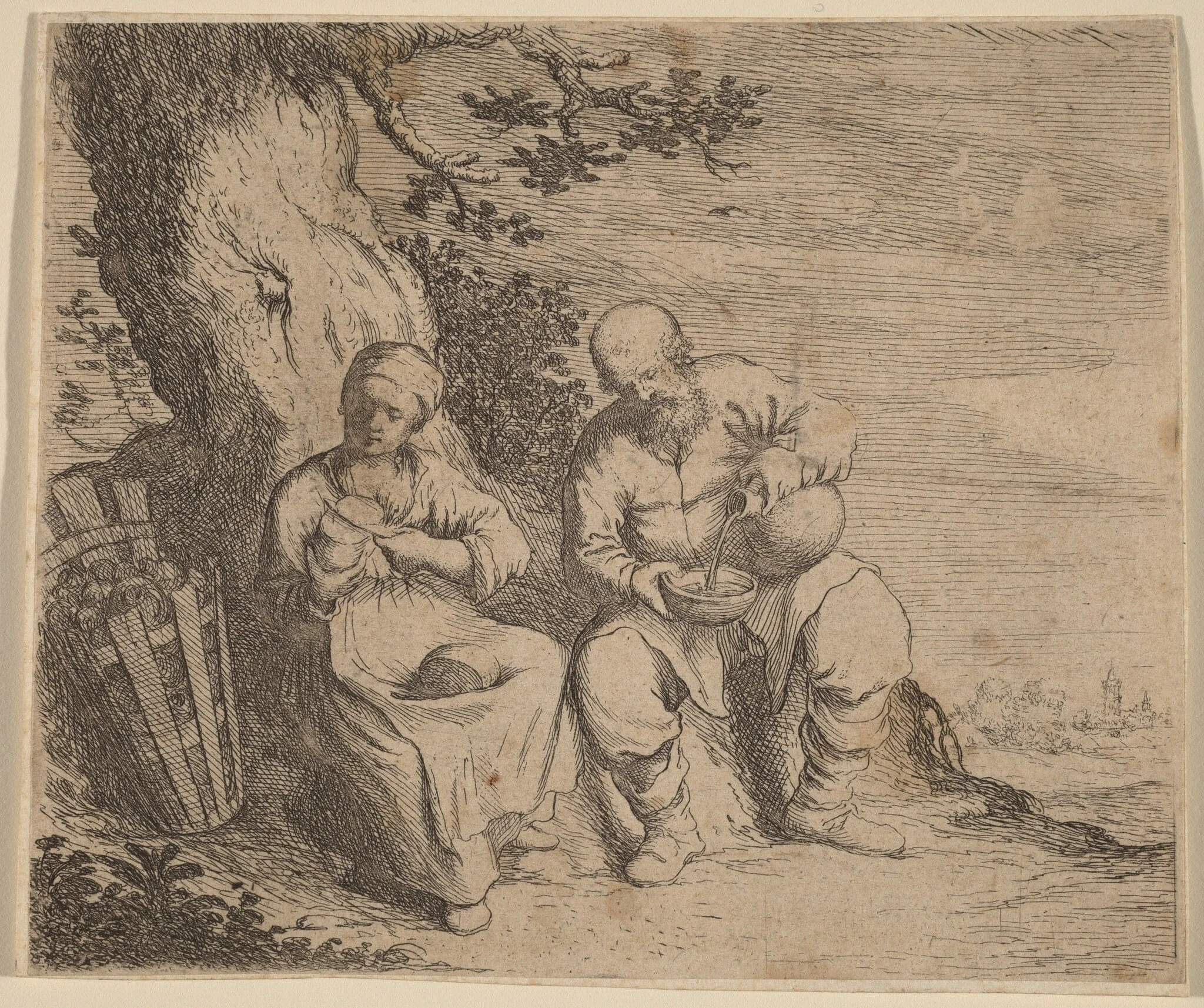 Peasant Couple Sitting under a Tree, detail
