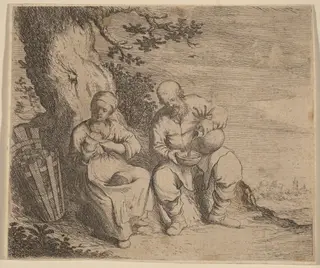 Peasant Couple Sitting under a Tree, by Willem Basse, ink, 1630