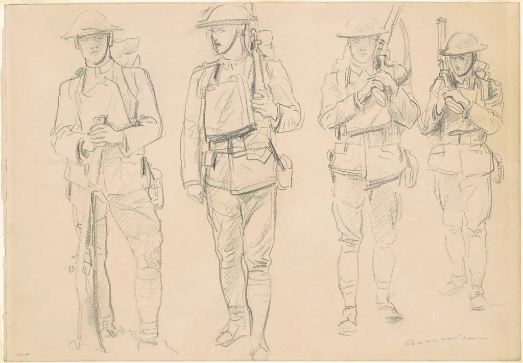 Studies for "Entering the War" [recto], by John Singer Sargent, graphite, 1918