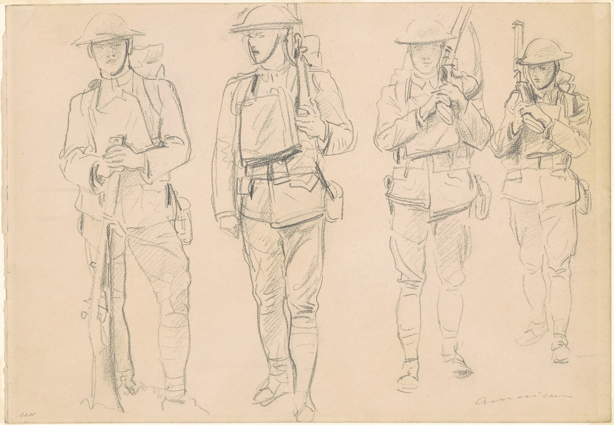 Studies for "Entering the War" [recto], detail