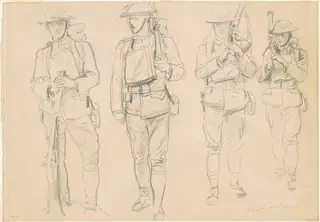 Studies for "Entering the War" [recto], by John Singer Sargent, graphite, 1918