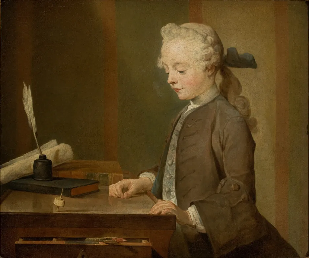 Portrait of Auguste Gabriel Godefroy, by Jean-Baptiste-Siméon Chardin, oil, 1741