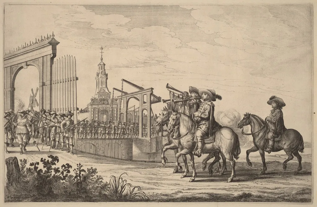 Entry of Marie de Medici into Amsterdam [plate 1 of 6], by Pieter Nolpe, ink, 1638