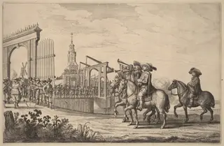 Entry of Marie de Medici into Amsterdam [plate 1 of 6], by Pieter Nolpe, ink, 1638