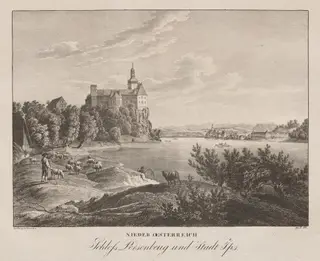 Nieder-oesterreich, Schloss Persenbeug und Stadt Ips, by Jakob Alt, 1839