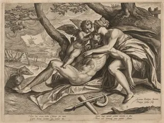 The Death of Adonis, by Philip Galle, ink, 1579