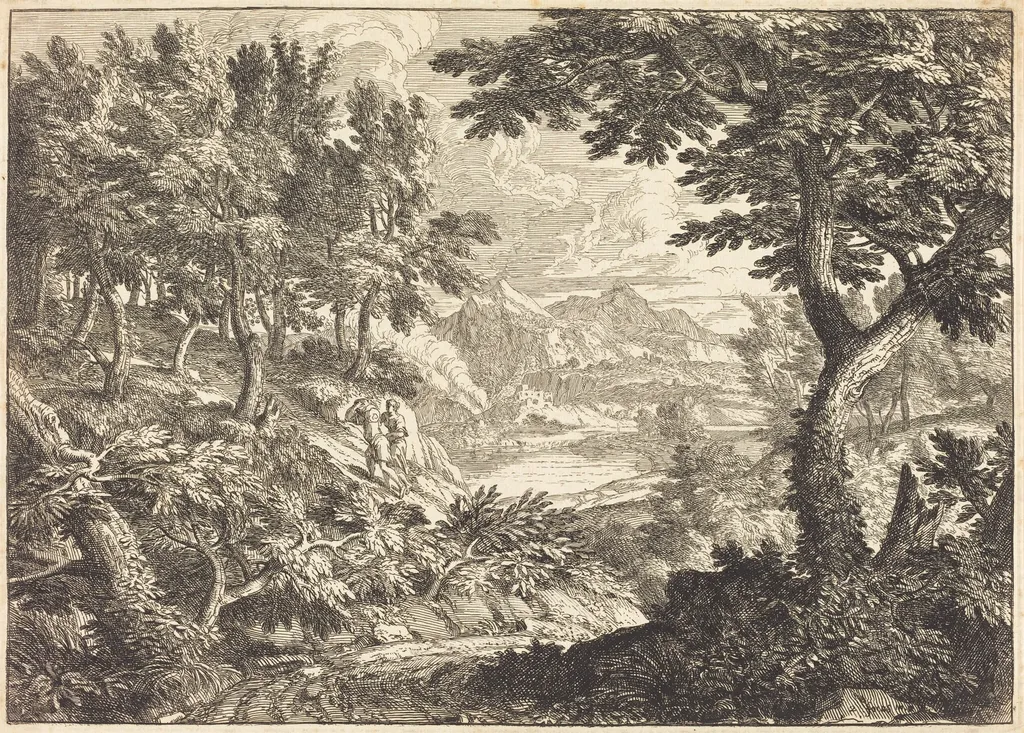 Landscape with Travelers, by Georges Focus, ink, 1674