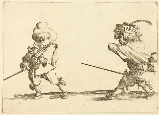 Duel of Two Dwarfs, by Stefano Della Bella, ink, 1637