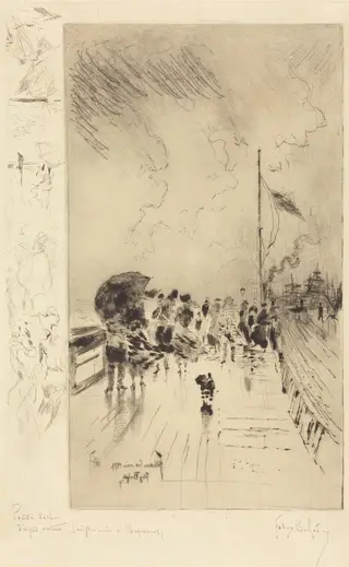 Une Jetée en Angleterre (A Pier in England), by Félix-Hilaire Buhot, ink, 1879