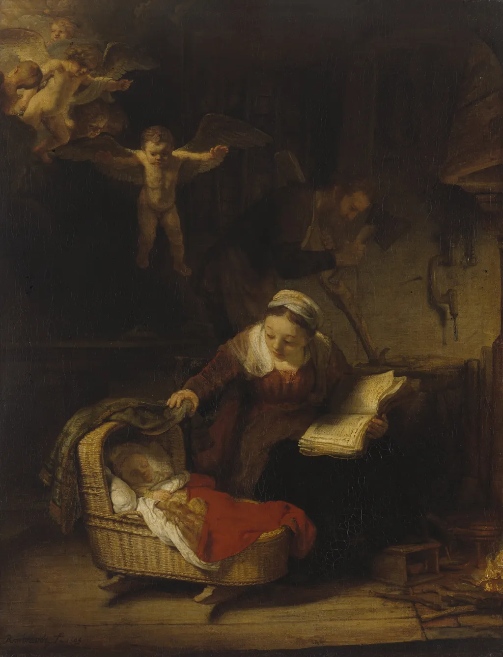 The Holy Family with Angels, by Rembrandt, oil, 1645