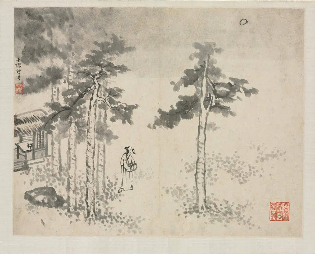 Landscape Album in Various Styles: Shibiao Waiting for the Moon, by Zha Shibiao, unspecified, 1684