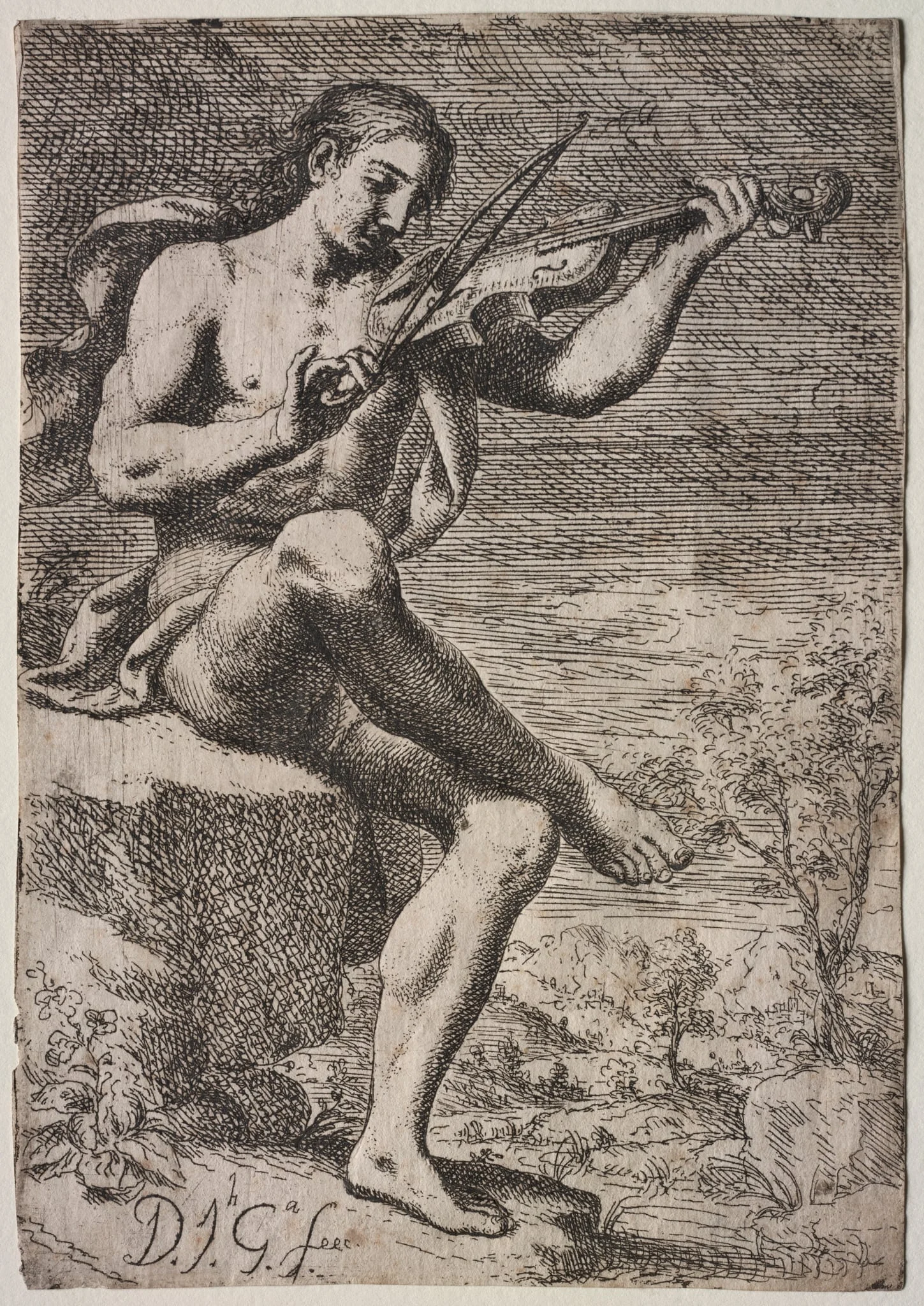 Nude Man Playing a Violin, detail