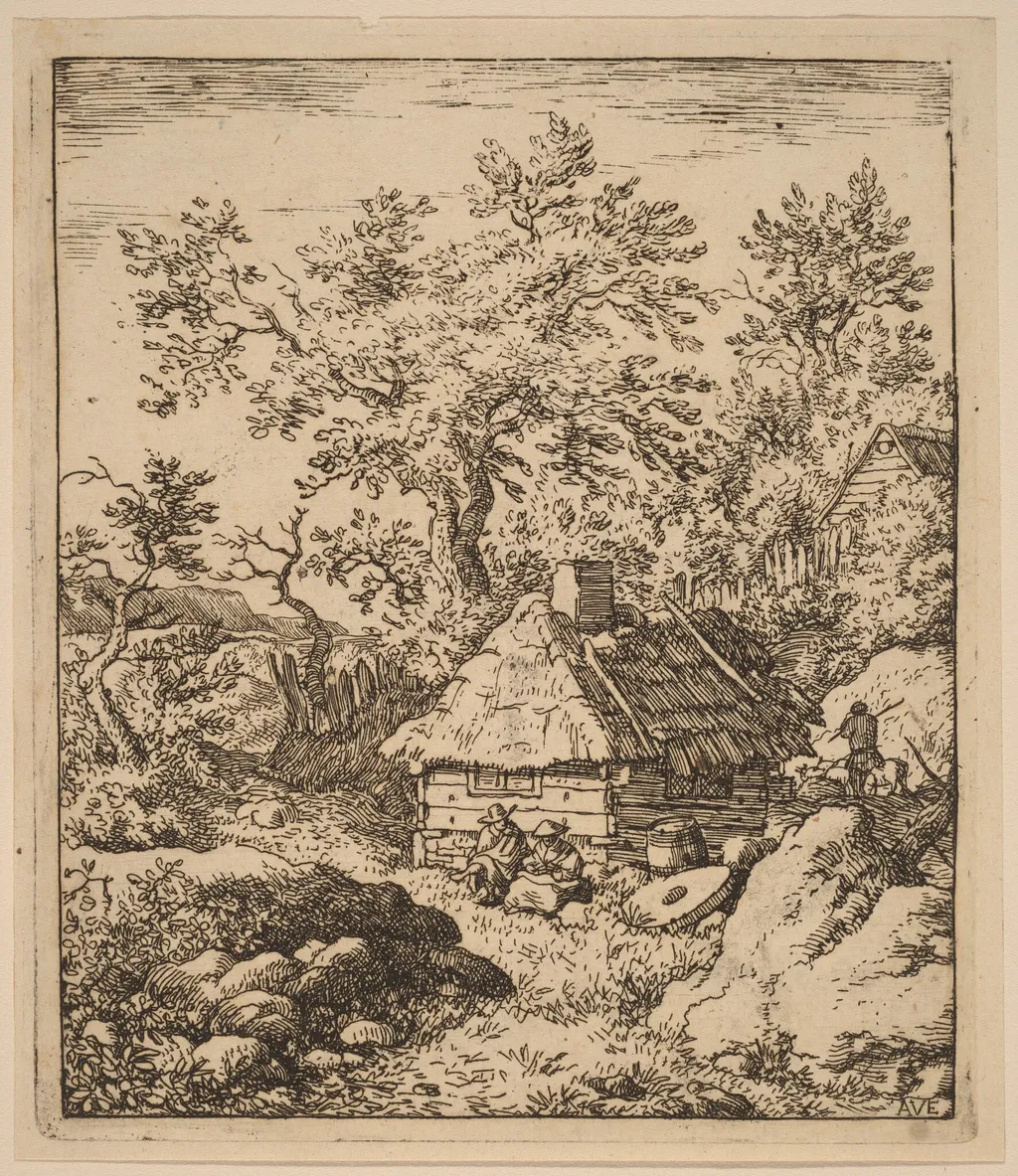 Landscape with Millstone near a Cask, by Allart van Everdingen, ink, 1650