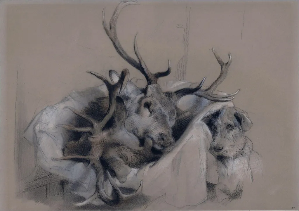 Stag's Heads and Dog, by Edwin Landseer, 1850