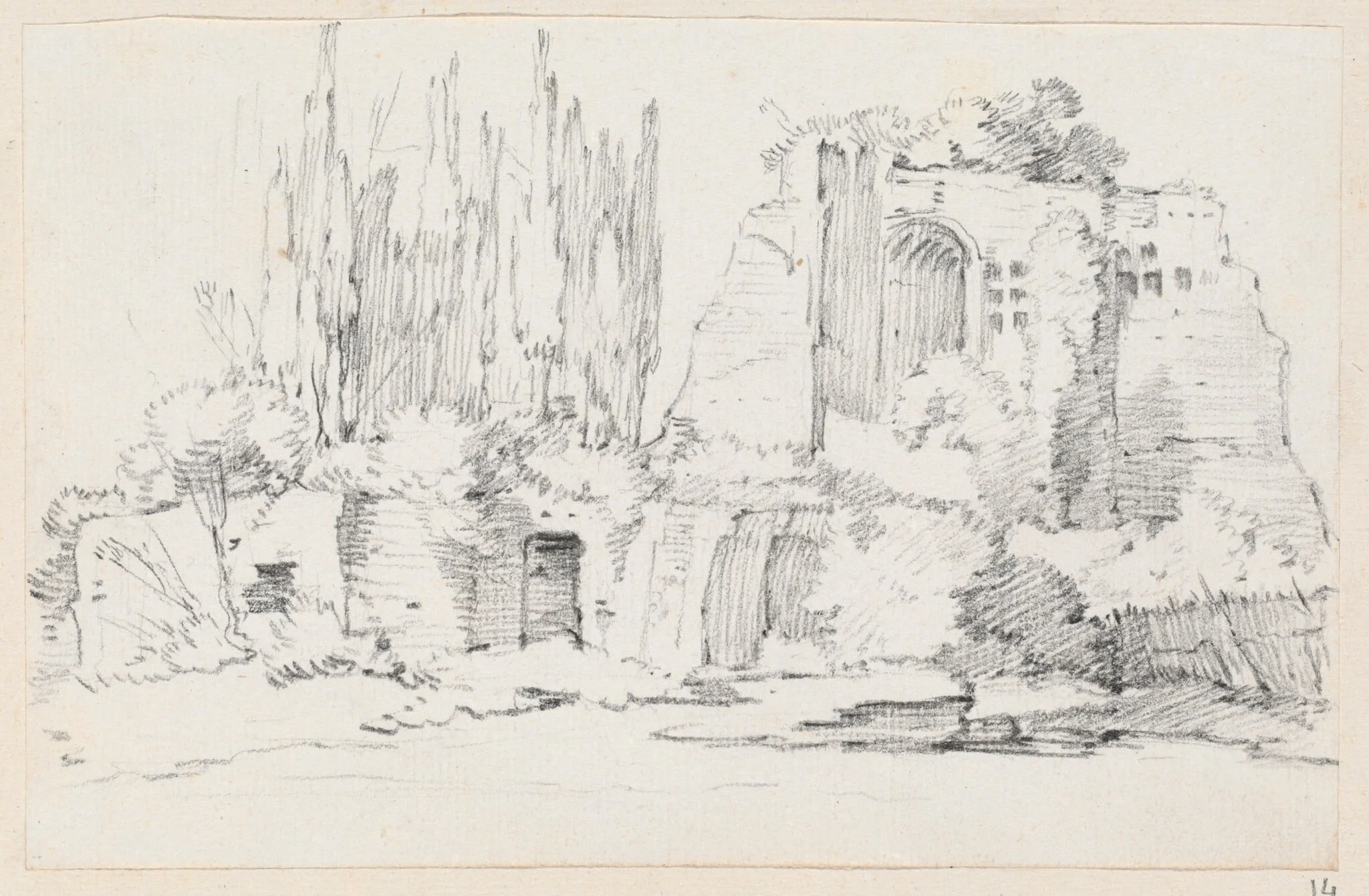 Roman Ruins with a Stand of Cypresses, detail