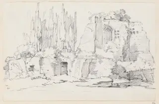 Roman Ruins with a Stand of Cypresses, by Joseph-Marie Vien, graphite, 1747