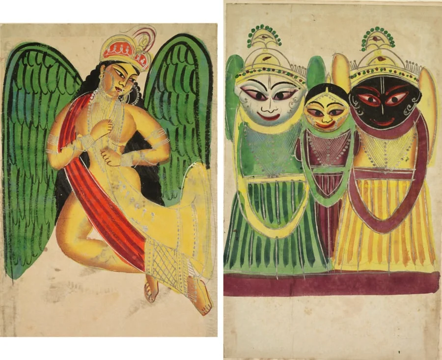 Winged Apsara with a Horn (recto); Jagannatha Trio (verso), detail