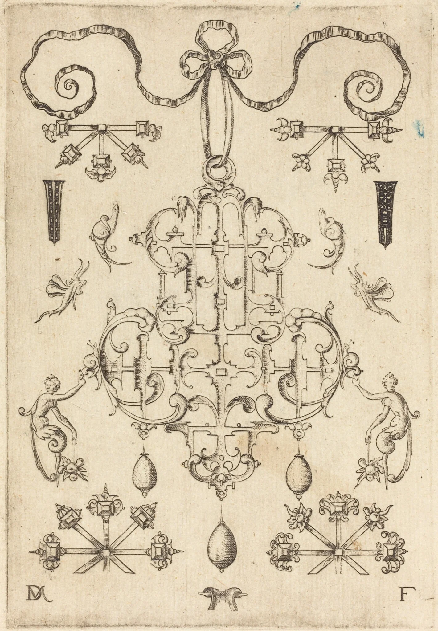 Large Pendant with Three Drops Below, detail