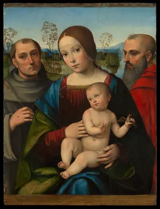Madonna and Child with Saints Francis and Jerome, by Francesco Francia, tempera, 1505