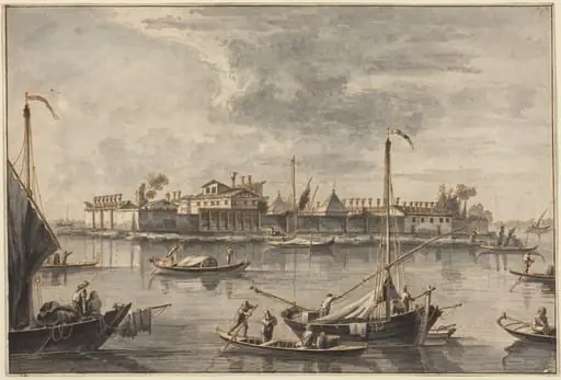 Isola del Lazaretto Nuovo, by Francesco Tironi, ink, 1778