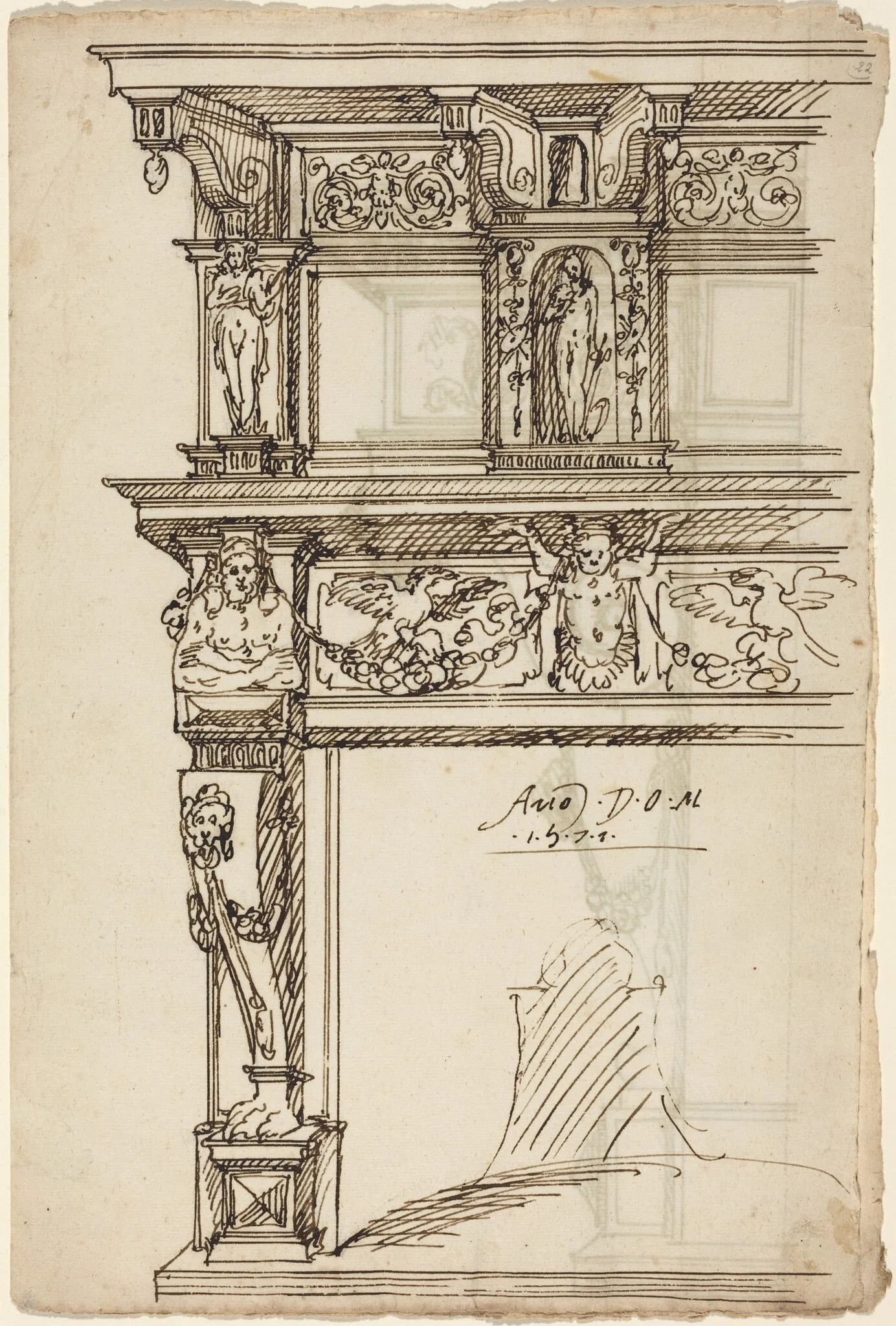 Palatial Mantelpiece with Mercury and Hope [recto], detail