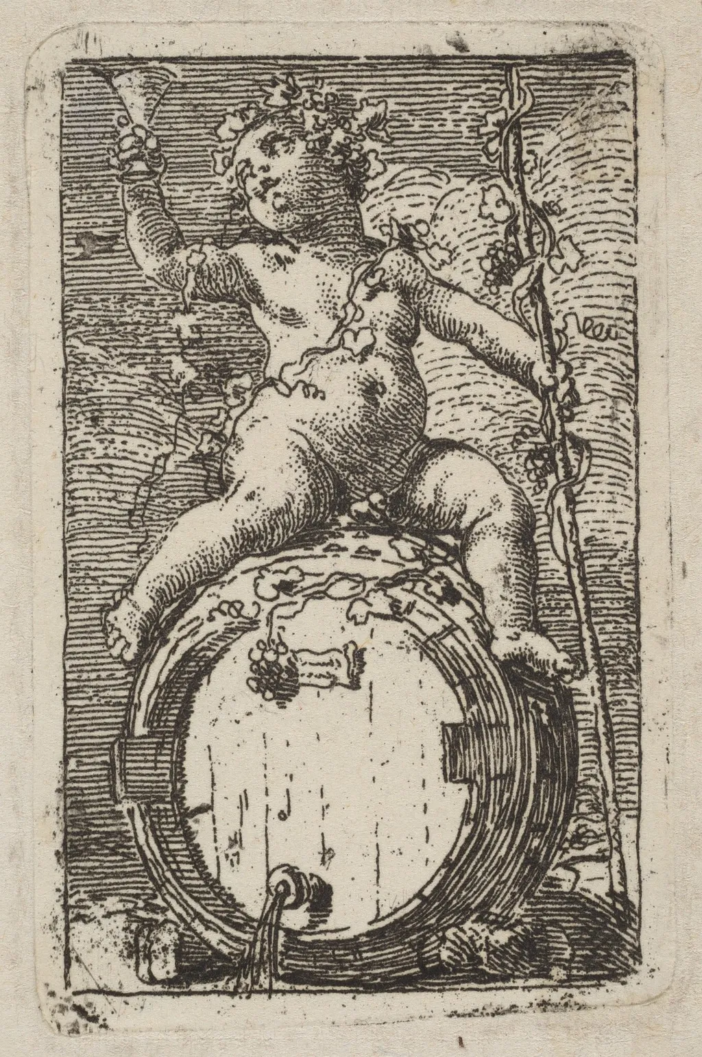 The Infant Bacchus Astride a Wine Barrel, by Gaetano Gandolfi, ink, 1775
