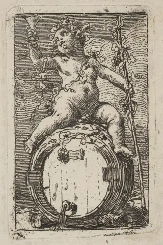 The Infant Bacchus Astride a Wine Barrel, by Gaetano Gandolfi, ink, 1775