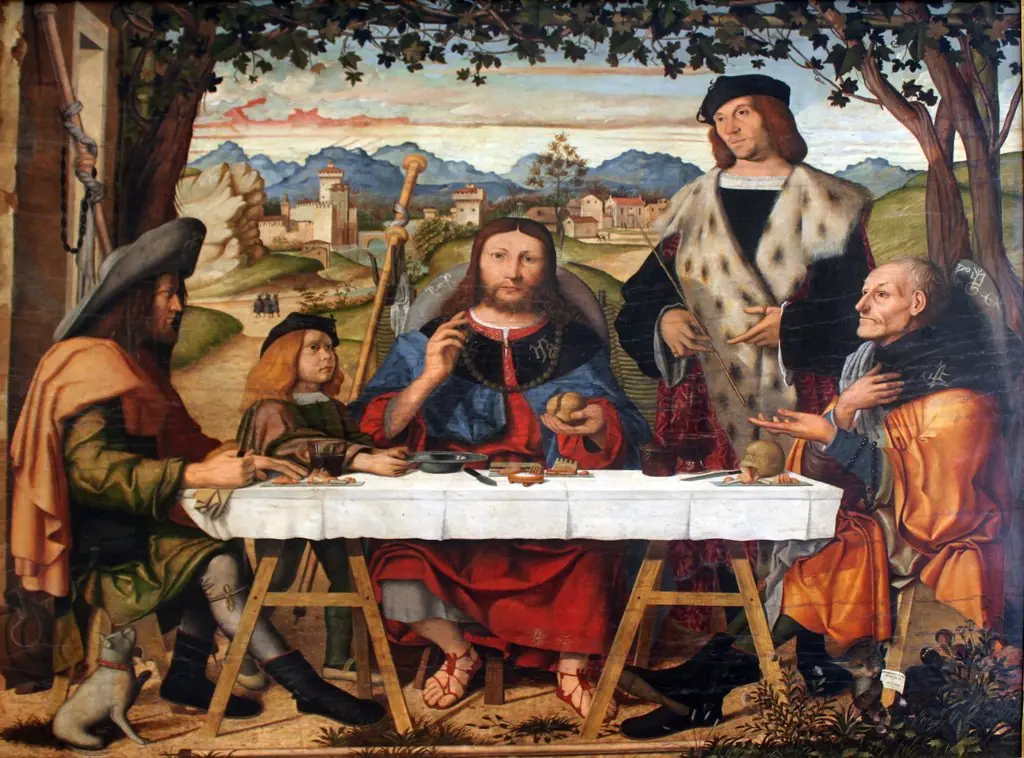 Christ at Emmaus, by Marco Marziale, paint, 1507
