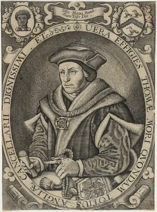Sir Thomas More, Lord Chancellor, by Renold Elstrack, ink, 1598