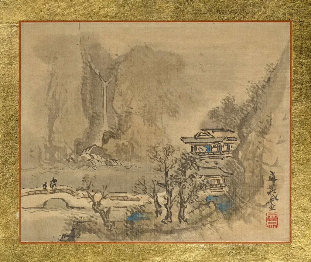 An Old Man and an Attendant heading to a two-story Mansion at the Shore, by Tani Bunchō, unspecified, 1815