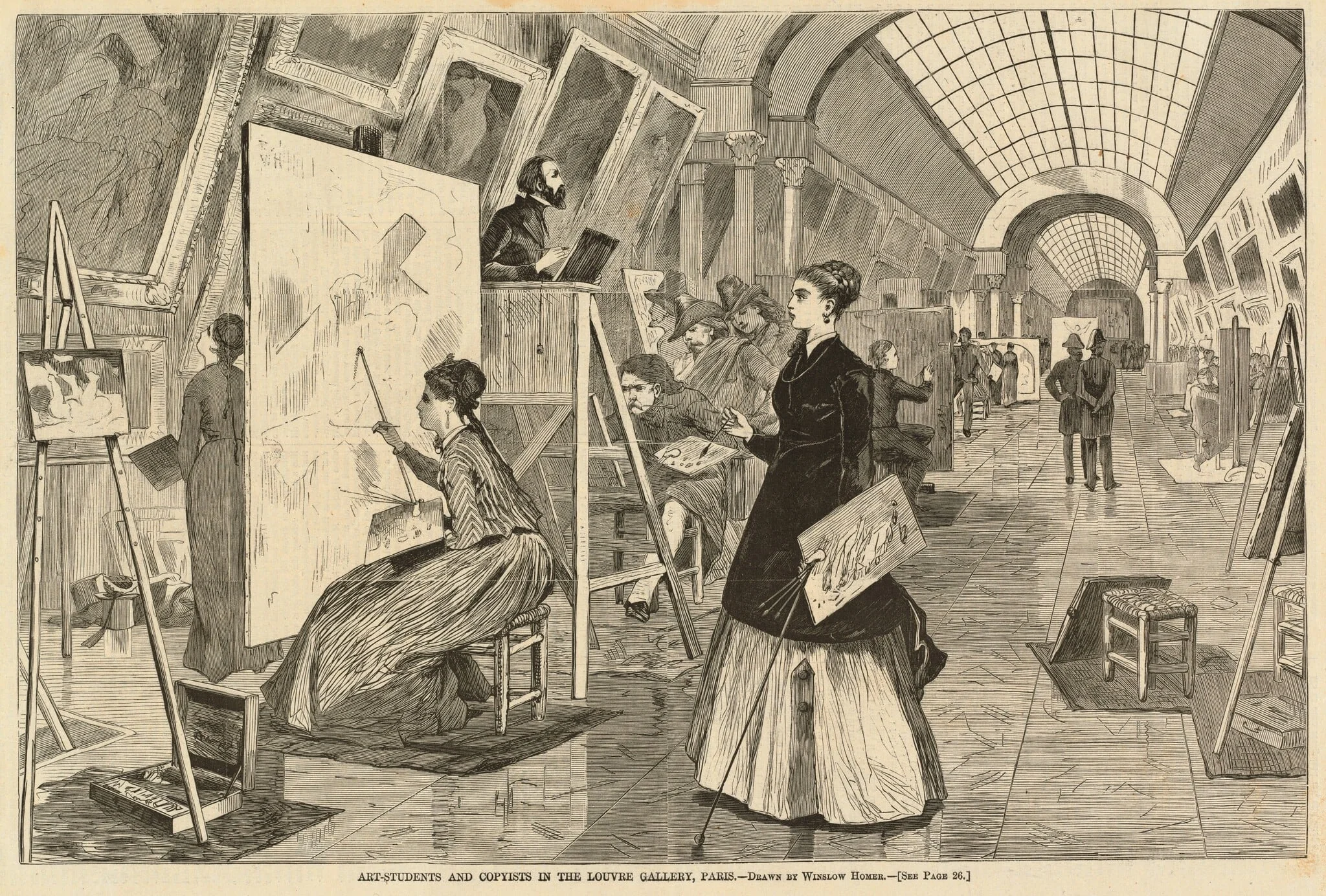 Art-Students and Copyists in the Louvre Gallery, Paris, detail