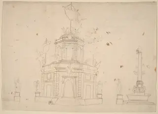 Study for "The Seconda Macchina for the Chinea of 1753: The Quarters of the Royal Militia", by Paolo Posi, ink, 1753