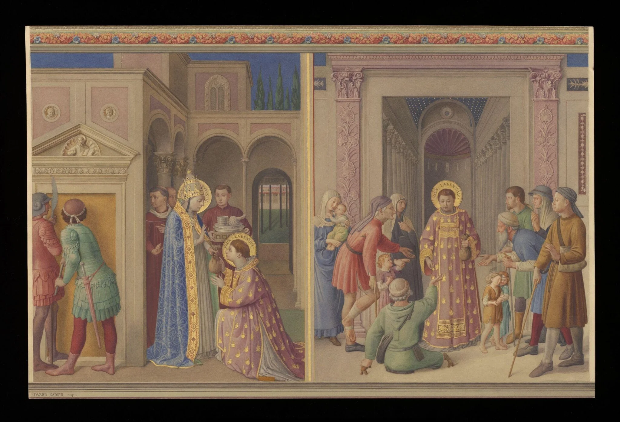 Copy after St Lawrence receiving the treasure of the Church and St Lawrence distributing Alms, Fra Angelico in the Niccoline Chapel (Vatican, Rome), detail