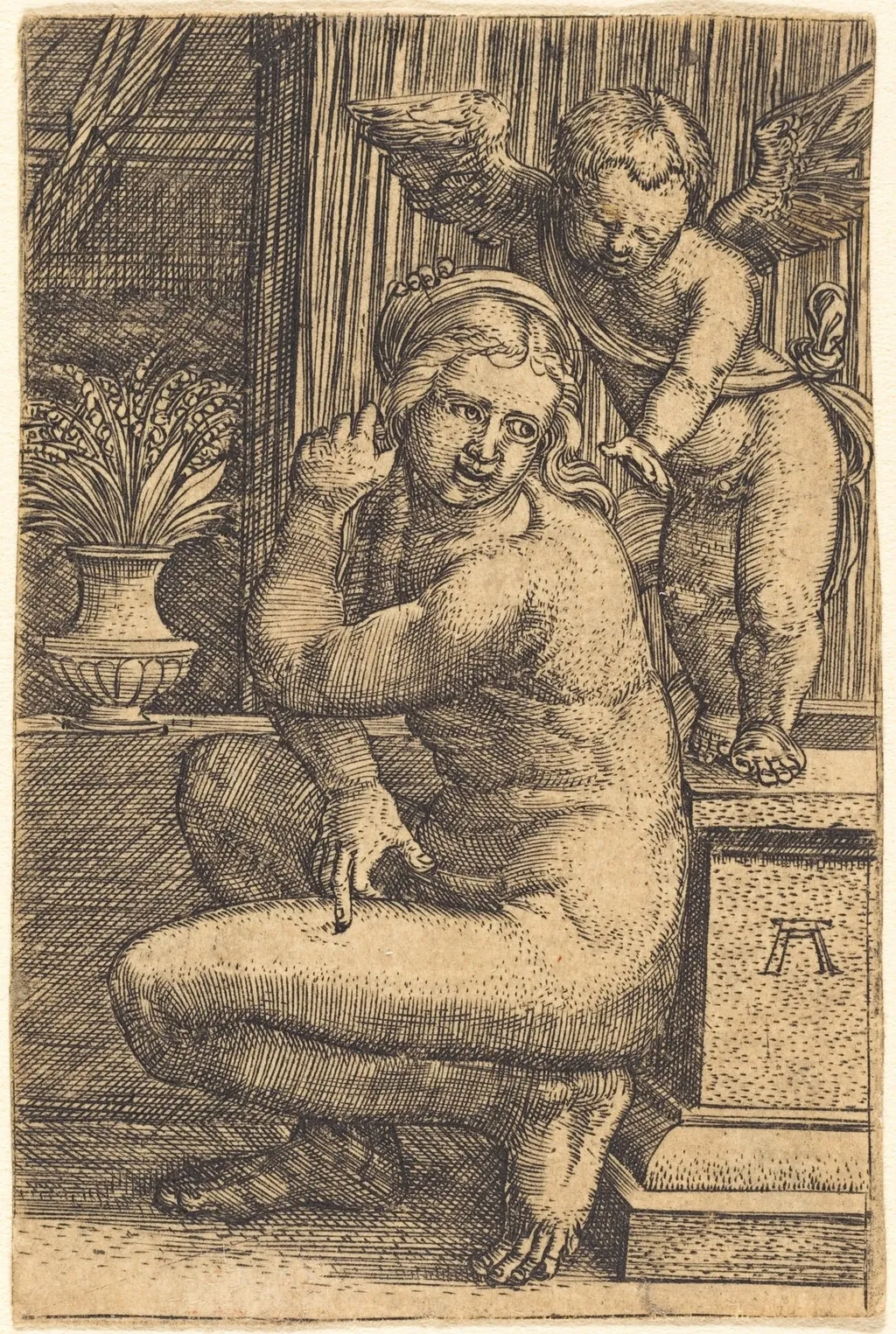 Crouching Venus, by Albrecht Altdorfer, ink, 1528