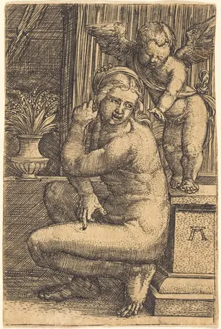 Crouching Venus, by Albrecht Altdorfer, ink, 1528