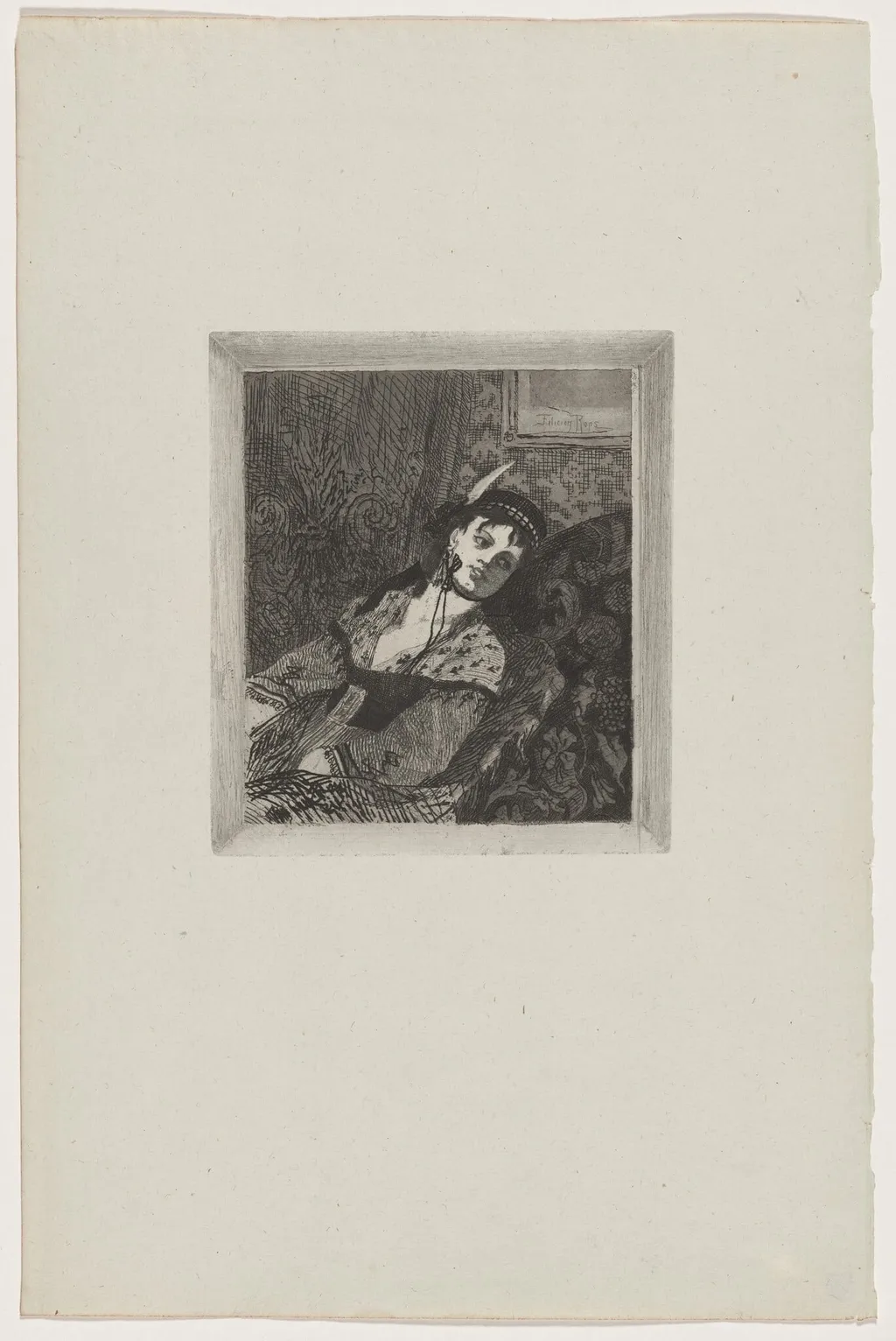 Untitled (La femme à la toque écossaise), by Félicien Rops, ink, 1895