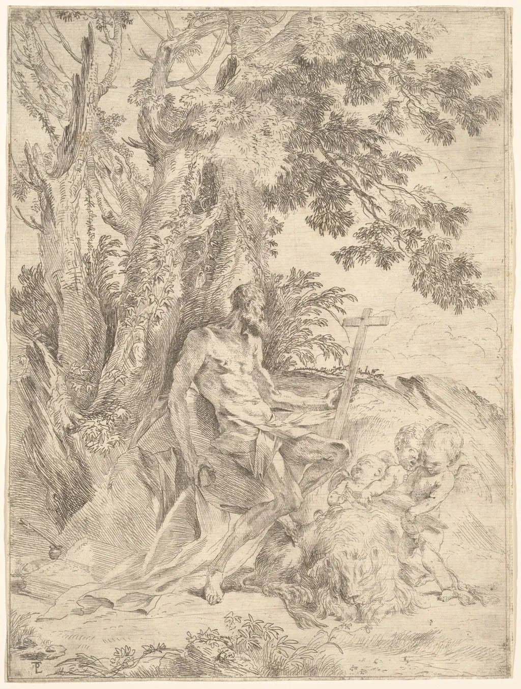 Saint Jerome, by Pietro Testa, ink, 1634