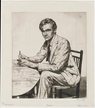 Stephen Bone Cutting a Wood Block, by Francis Dodd, 1928