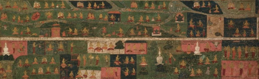 Temple Banner with pilgrimage sites and scenes from the "Svayambhu-purana" (Ancient Text of the Primordial Buddha), detail